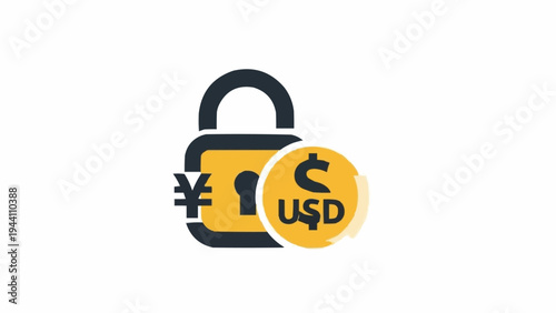 Secure currency exchange lock icon symbol.