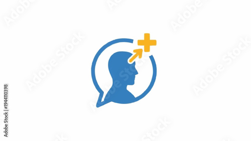 Blue Silhouette Head with Plus Sign.