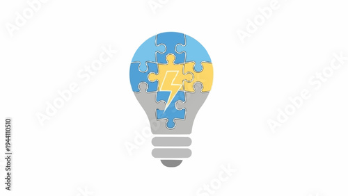 Light Bulb With Puzzle Pieces Inside.