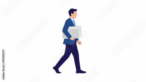 Businessman walking with briefcase documents.