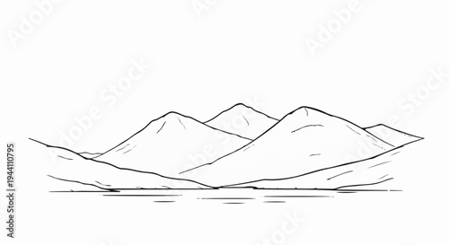 A simple line drawing of rolling hills meeting a calm body of water