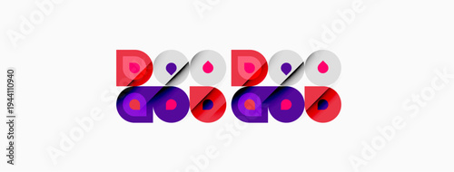 Abstract design features repeating purple, pink, blue shapes. Geometric patterns create playful visual rhythm. Simple, modern aesthetic.