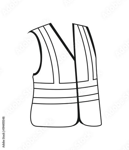 High Visibility Safety Vest Outline Illustration. Reflective Yellow Personal Protective Equipment (PPE) for Construction Workers and Site Safety. Coloring Book Page Template.
