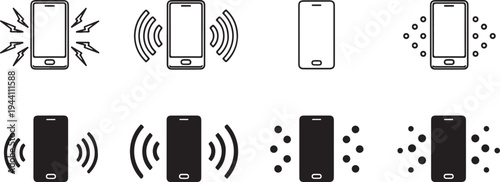 Vibrating smart phone icons set. collection of modern cell phone symbols indicating ringing or silent modes