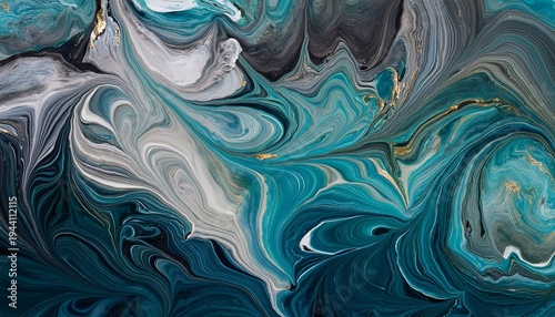 Abstract Marble Paint Effect In Dark Blue Muted Green Blue Gray