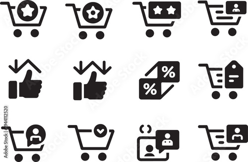 Shopping cart icons representing various aspects of online shopping and e-commerce