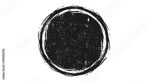 Abstract circular design with a textured black brushstroke outline on a white background
