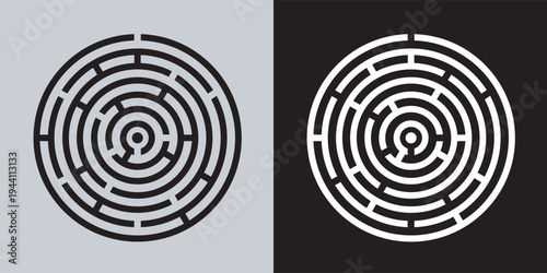 Spiral maze labyrinth minimalist black white vector illustration flat design
