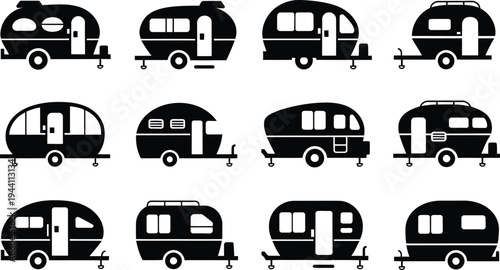 Vintage Camper Trailer and Caravan Silhouette Vector