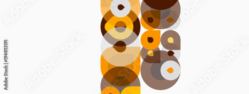 Abstract composition featuring overlapping circles. Warm brown, orange hues dominate white background. Minimalist design, geometric shapes present.