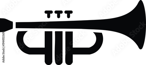 Stylized Trumpet Brass Instrument Icon, Minimalist Jazz Trumpet Vector Illustration, vector, illustration, silhouette.