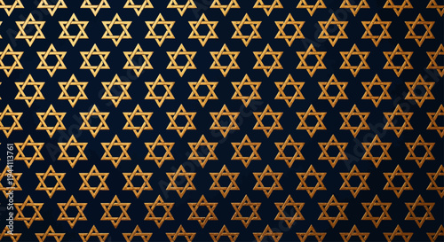 Golden Star Pattern on Dark Background with Geometric Shapes and Symbols