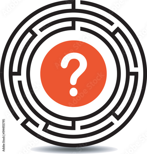Question mark in maze vector illustration, flat design problem solving concept graphic