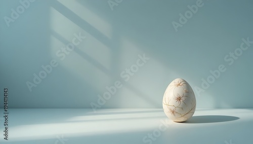 Minimalist easter background with elegant patterned egg and window shadows