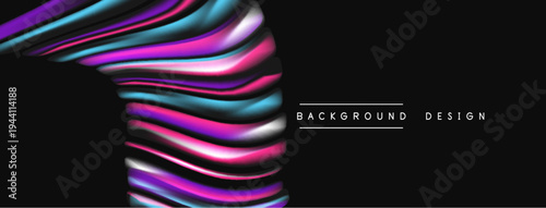 Abstract colorful layers create dynamic flow. Dark background emphasizes vibrant curves, modern design element.