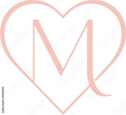 Elegant letter M initial is centered inside a thin heart outline.