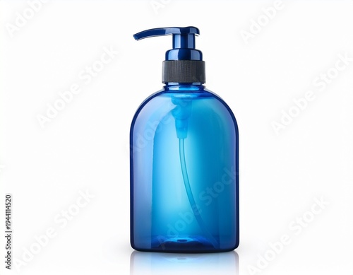 blank beauty product blue pump bottle mockup for shampoo handwasher cleanser lotion isolated on white background