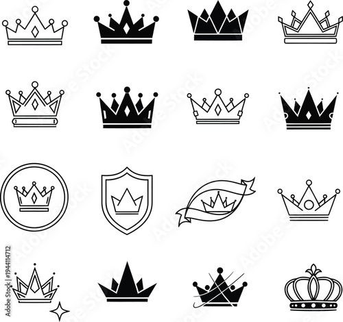 Crown Silhouette Royal Icon Set Collection