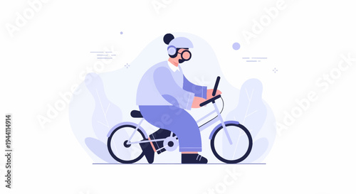Person wearing helmet and mask rides a bicycle on a white background
