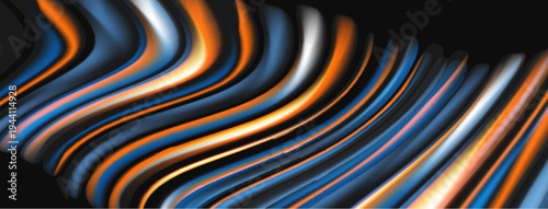 Abstract waves, vibrant colors, dynamic flow. Orange, blue, white hues create modern design. Smooth curves suggest movement, energy.