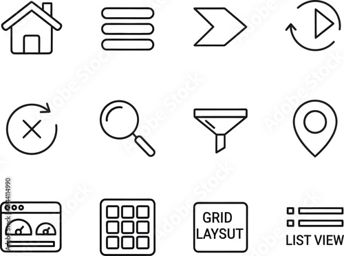 Essential Web UI Navigation Line Icon Set