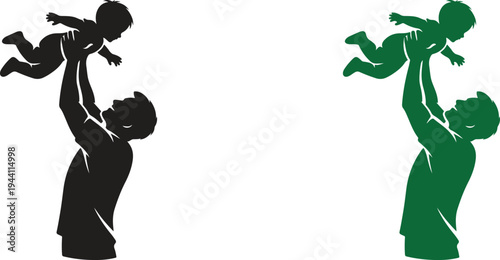 Father Lifting Baby in the Air – Happy Fatherhood Parenting Love Minimalist Black Silhouette Illustration