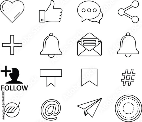 Social Interaction and User Interface Line Icon Set