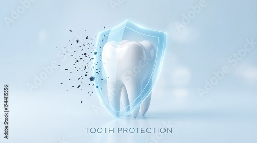 Healthy tooth receiving protection shield from destructive particles