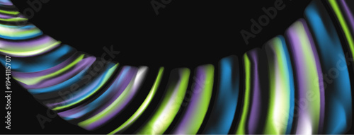 Abstract lines form curved shape. Vibrant colors blend, creating dynamic visual effect against dark background. Smooth gradients dominate composition.