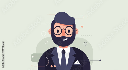 Cartoon man with beard, glasses, suit, and tie