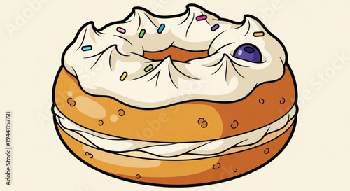 Delicious stacked donut with white frosting and colorful sprinkles on top sweet treat