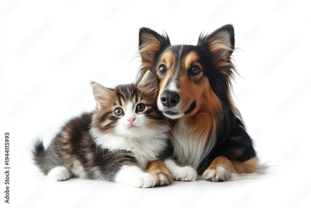 Fototapeta premium Adorable kitten and dog duo
