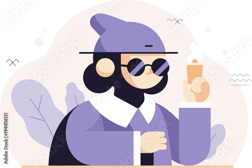 Stylized character wearing a hat and sunglasses, holding a lit candle