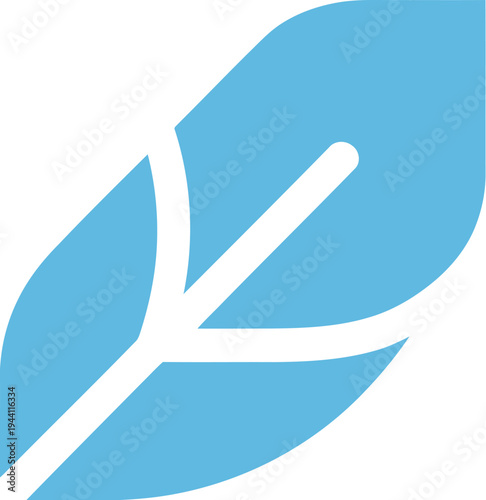 Stylized blue feather icon represents lightness and natural elements.