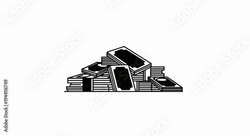 Stylized illustration of a large pile of stacked currency notes