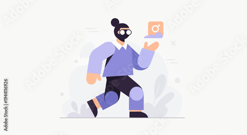 A stylized character in athletic wear holds a symbolic icon aloft