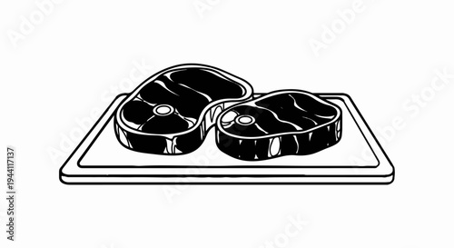 Two raw steaks on a cutting board, isolated on white