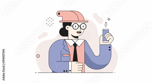 Cheerful person in hard hat and suit holds up a lit candle