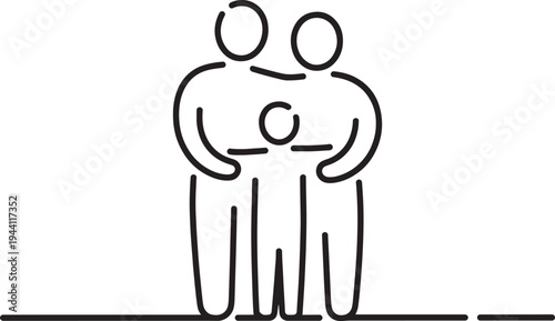 A family of three standing together with their hands clasped in unity and support