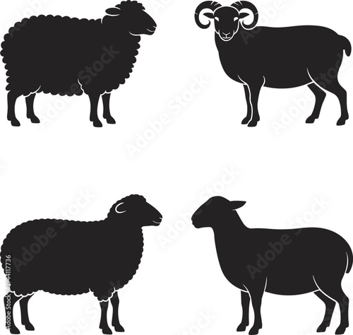 Black cow silhouette standing on grass, farm animal vector illustration isolated, cattle livestock icon for agriculture, dairy farming design