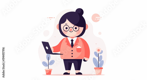 A person with a laptop and plants, business professional