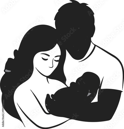 Tender embrace of parents holding their newborn baby