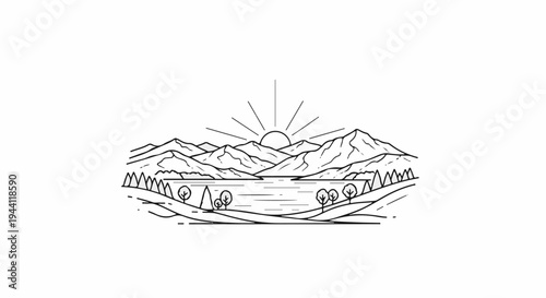 Sunrise over a serene mountain lake with trees on the shore