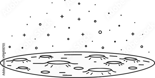 Stylized lunar landscape with cratered surface under starry sky