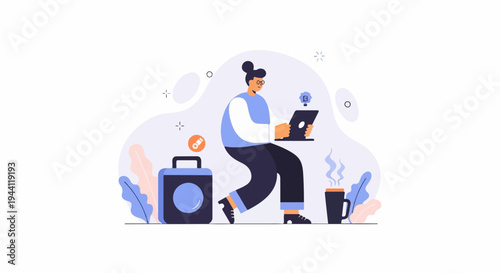 Person with laptop, briefcase, and hot beverage