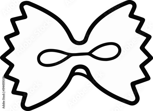 Black outline of a farfalle pasta shape with jagged edges