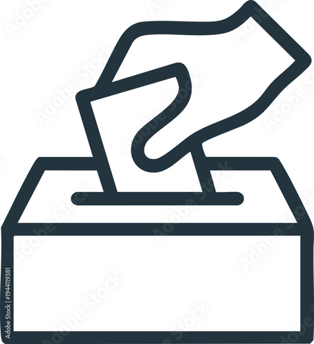Hand Inserting Ballot into Box Icon, vector, illustration, silhouette.