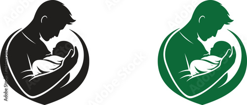 Father Holding Newborn Baby with Heart Shape – Loving Parenting Family Bonding Minimalist Silhouette Illustration