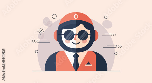 Stylized portrait of a person with a hat and headphones