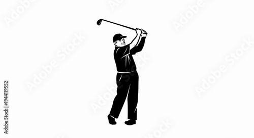 Golfer swings club with focus and intensity